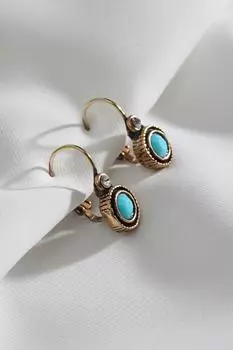 Женские оригинальные серьги с синим круглым камнем