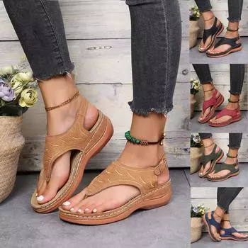 Женские ортопедические сандалии, повседневные шлепанцы на плоской подошве, женская обувь на низкой танкетке, размер 35 чёрный