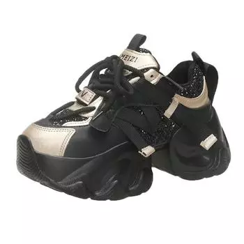 Женские осенне-весенние массивные кроссовки на толстой подошве из кожи с высокой платформой из вулканизированной кожи, повседневные спортивные туфли для папы 8 см 34 бежевый