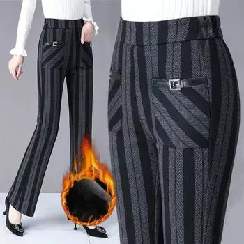 Женские осенне-зимние эластичные узкие повседневные расклешенные брюки с высокой талией для людей среднего и пожилого возраста, утепленные и утепленные брюки 3XL