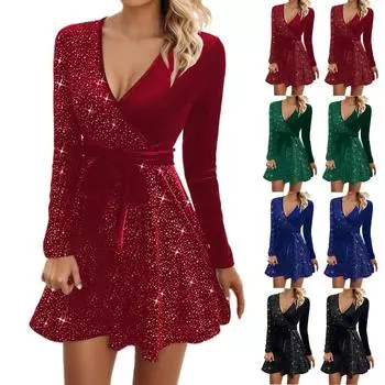 Женские осенне-зимние элегантные французские бархатные платья с пайетками в винтажном стиле на Рождество L чёрный