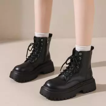 Женские осенне-зимние бархатные ботинки Martin на толстой подошве 35 чёрный