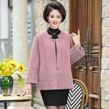 Женские осенне-зимние бархатные пальто из искусственной норки, женские свободные повседневные кардиганы больших размеров, теплая верхняя одежда для женщин среднего возраста L