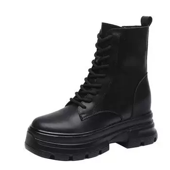 Женские осенне-зимние ботильоны, модные ботильоны на высоком каблуке из натуральной кожи для женщин, теплая плюшевая зимняя обувь, ботинки 33