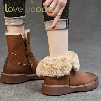 Женские осенне-зимние ботинки Marton на плоской подошве из натуральной кожи, стильные и удобные кожаные ботинки до середины икры для девочек-студенток 43 чёрный