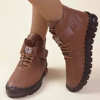 Женские осенне-зимние ботинки с круглым носком и плоским носком 35 коричневый
