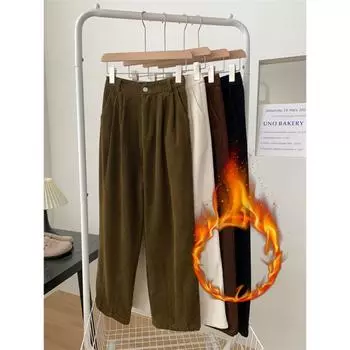 Женские осенне-зимние брюки больших размеров из вельвета, теплые, с высокой талией, тонкие, свободные, повседневные, вельветовые, широкие, прямые брюки 2XL