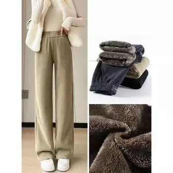 Женские осенне-зимние брюки больших размеров, утолщенные, свободные, с высокой талией, повседневные, прямые, вельветовые, удобные брюки 3XL