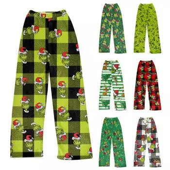 Женские осенне-зимние брюки, длинные брюки, фланелевые брюки с рождественским принтом L армия зеленый