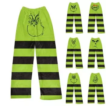 Женские осенне-зимние брюки, длинные брюки, фланелевые брюки с рождественским принтом L армия зеленый