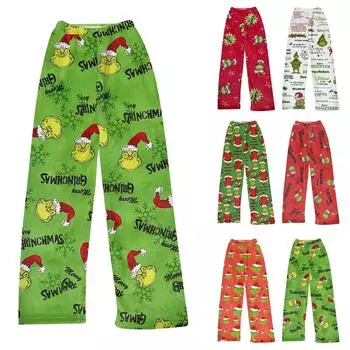 Женские осенне-зимние брюки, длинные брюки, фланелевые брюки с рождественским принтом L армия зеленый