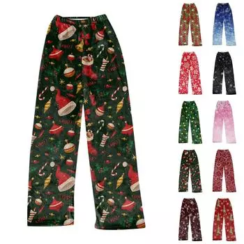 Женские осенне-зимние брюки, длинные брюки, рождественские принтованные брюки L синий