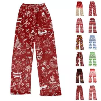 Женские осенне-зимние брюки, длинные брюки, рождественские принтованные брюки L бежевый