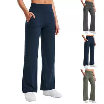 Женские осенне-зимние брюки с высокой талией, широкие, однотонные, повседневные брюки L чёрный