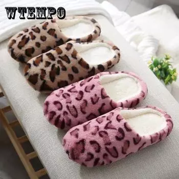 Женские осенне-зимние домашние тапочки, теплые плюшевые домашние тапочки с леопардовым принтом, женские бытовые мягкие тапочки на плоской подошве для спальни 42-43 красный