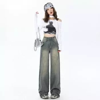 Женские осенне-зимние джинсы с высокой посадкой, облегающие, на флисовой подкладке, прямого кроя, в полоску L