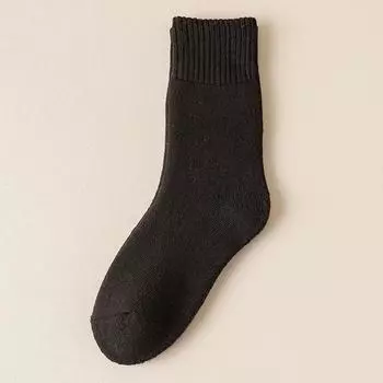 Женские осенне-зимние флисовые носки до середины икры однотонные, с утолщенными петлями, теплые махровые, влагоотводящие длинные носки до икры 1 pair чёрный