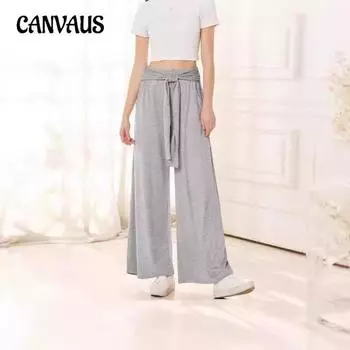 Женские осенне-зимние модные однотонные драпированные широкие брюки со шнуровкой, повседневные, универсальные, мягкие и удобные брюки для йоги S чёрный