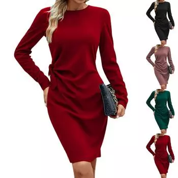 Женские осенне-зимние модные сексуальные платья с тонкой талией и длинными рукавами для свиданий L чёрный