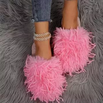 Женские осенне-зимние монгольские меховые тапочки больших размеров, роскошные женские меховые тапочки из искусственного меха, плюшевые теплые домашние хлопковые меховые тапочки 36-37 чёрный