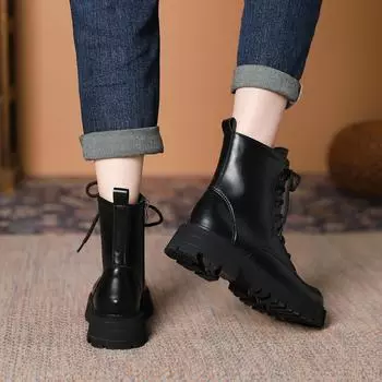 Женские осенне-зимние мотоциклетные ботинки в британском стиле, короткие ботинки на платформе с боковой молнией для женщин 35 чёрный