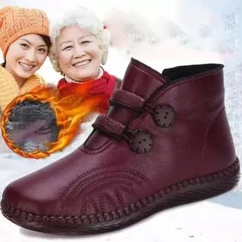 Женские осенне-зимние нескользящие ботинки с плоской подошвой для людей среднего и пожилого возраста с толстым флисом и теплыми короткими ботинками 40