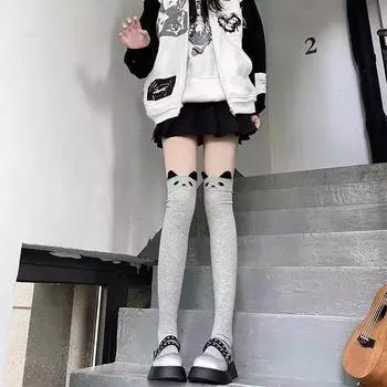 Женские осенне-зимние носки до колена с пандой, мультяшные носки с кошкой, носки до голени, тонкие женские носки, милые чулки One size