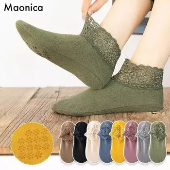 Женские осенне-зимние носки, теплые, утолщенные, термальные, мягкие, однотонные, шерстяные, кашемировые, зимние сапоги, бархатные, кружевные, домашние носки-тапочки 1 Pairs синий