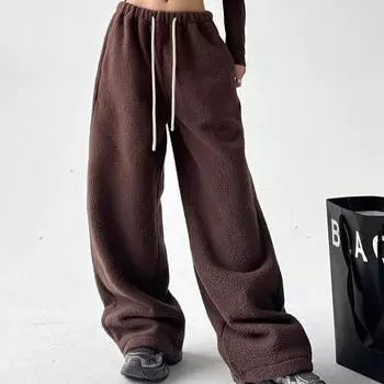 Женские осенне-зимние новые эластичные повседневные брюки с высокой талией и завязками на шнурке S тёмно-синий