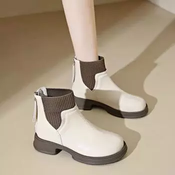 Женские осенне-зимние новые британские сапоги Bare Boots с застежкой-молнией сзади, короткие сапоги, тонкие сапоги из натуральной мягкой кожи 35
