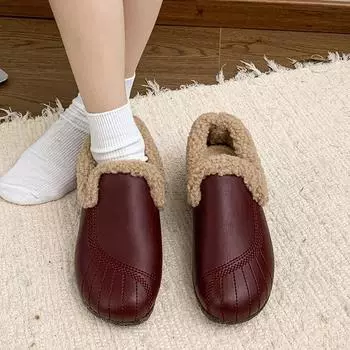 Женские осенне-зимние новые комбинированные туфли на плоской подошве с плюшем и термоизоляцией в Европе и Америке Trafza 35