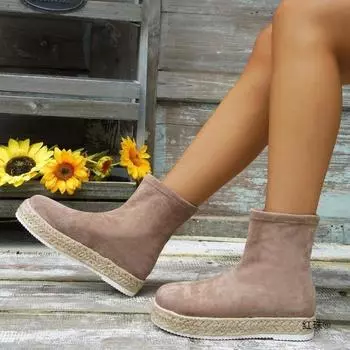 Женские осенне-зимние новые модные и простые повседневные короткие ботинки на толстой подошве 36 хаки