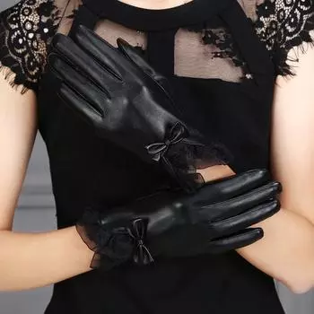 Женские осенне-зимние однотонные теплые перчатки для сенсорных экранов из искусственной кожи, защищающие от ветра и холода, простые перчатки чёрный