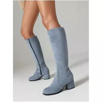 Женские осенне-зимние однотонные высокие сапоги с боковой молнией и толстым каблуком, теплые сапоги 39 чёрный