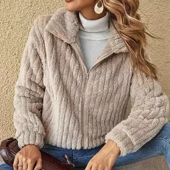 Женские осенне-зимние пальто, толстый кардиган с воротником поло, короткое пальто S розовый