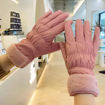 Женские осенне-зимние перчатки Plus Velvet Thicken Warm для активного отдыха в холодную погоду для езды на велосипеде и катания на лыжах One Size розовый