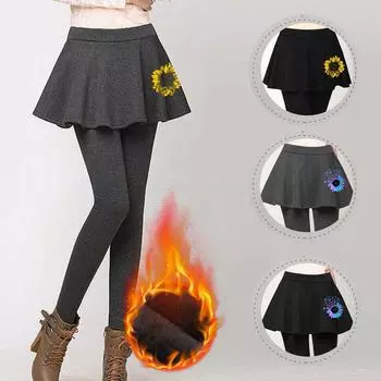 Женские осенне-зимние плотные бархатные утолщенные юбки, брюки с принтом, эластичные тонкие леггинсы L чёрный