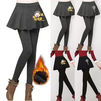 Женские осенне-зимние плотные бархатные утолщенные юбки, брюки с принтом, эластичные тонкие леггинсы S чёрный