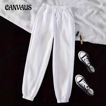 Женские осенне-зимние плюшевые спортивные брюки повседневные брюки с диагональными карманами S белый