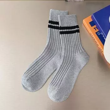 Женские осенне-зимние полосатые цветные носки-гольфы с толстой вязкой в студенческом стиле 1 pair