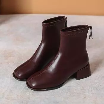 Женские осенне-зимние полусапожки в стиле ретро на толстом квадратном каблуке 35 чёрный