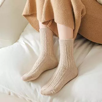 Женские осенне-зимние повседневные и удобные утолщенные шерстяные носки выше колена из чистого хлопка, женские колготки с подвязками One Size бежевый