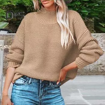 Женские осенне-зимние повседневные вязаные топы с высоким воротником и длинными рукавами, пуловер большого размера с ребристой отделкой, свитер, уличная одежда 2XL оранжевый