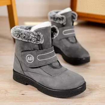 Женские осенне-зимние сапоги из меха кролика с высокими бочонками, теплые, на липучках, водонепроницаемые, бархатные ботинки 36 красный