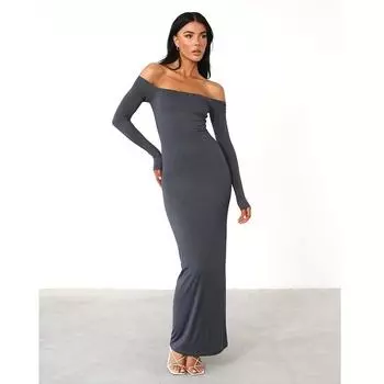 Женские осенне-зимние сексуальные элегантные тонкие платья с открытыми плечами и длинными рукавами S чёрный