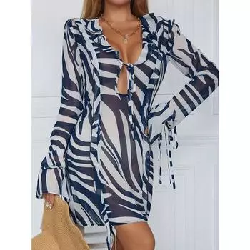 Женские осенне-зимние сексуальные платья с V-образным вырезом и длинными рукавами в полоску с завязками S