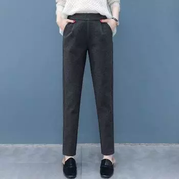 Женские осенне-зимние шерстяные шаровары с эластичной резинкой и высокой талией, женские брюки для костюма, однотонные брюки с карманами для офиса и путешествий XL абрикосовый