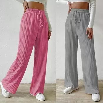 Женские осенне-зимние широкие брюки, повседневные свободные однотонные вязаные женские модные брюки S абрикосовый
