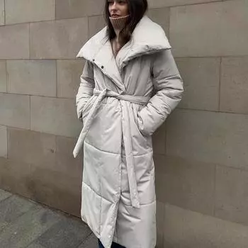 Женские осенне-зимние свободные теплые куртки-пуховики с поясом, модные куртки, свободные однотонные повседневные пальто, хлопковая стеганая куртка L чёрный