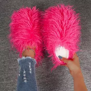 Женские осенне-зимние тапочки, новые, больших размеров, роскошные, меховые, искусственные тапочки, женские, плюшевые, теплые, домашние, из хлопка, домашние, меховые тапочки для женщин 36-37 чёрный